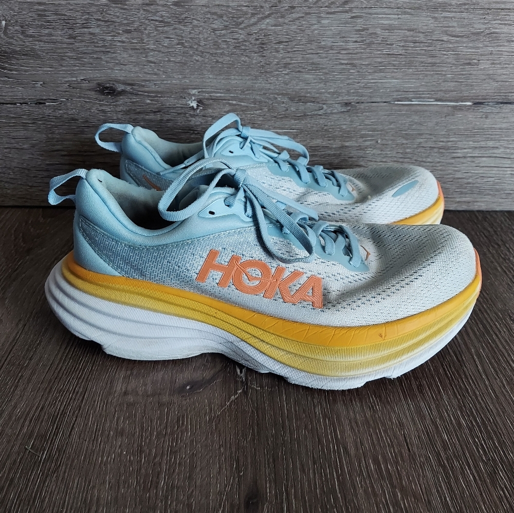 Hoka One One Women's Light Blue, Yellow & Orange Athletic Shoes